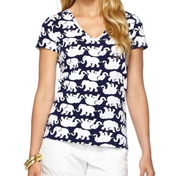 Lilly Pulitzer Tops - Lilly Pulitzer Bright Navy Tusk In The Sun Elephant Print Michelle V-Neck Tee